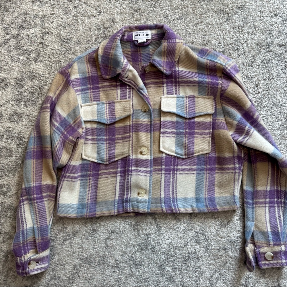 For The Republic Purple Plaid cropped Jacket